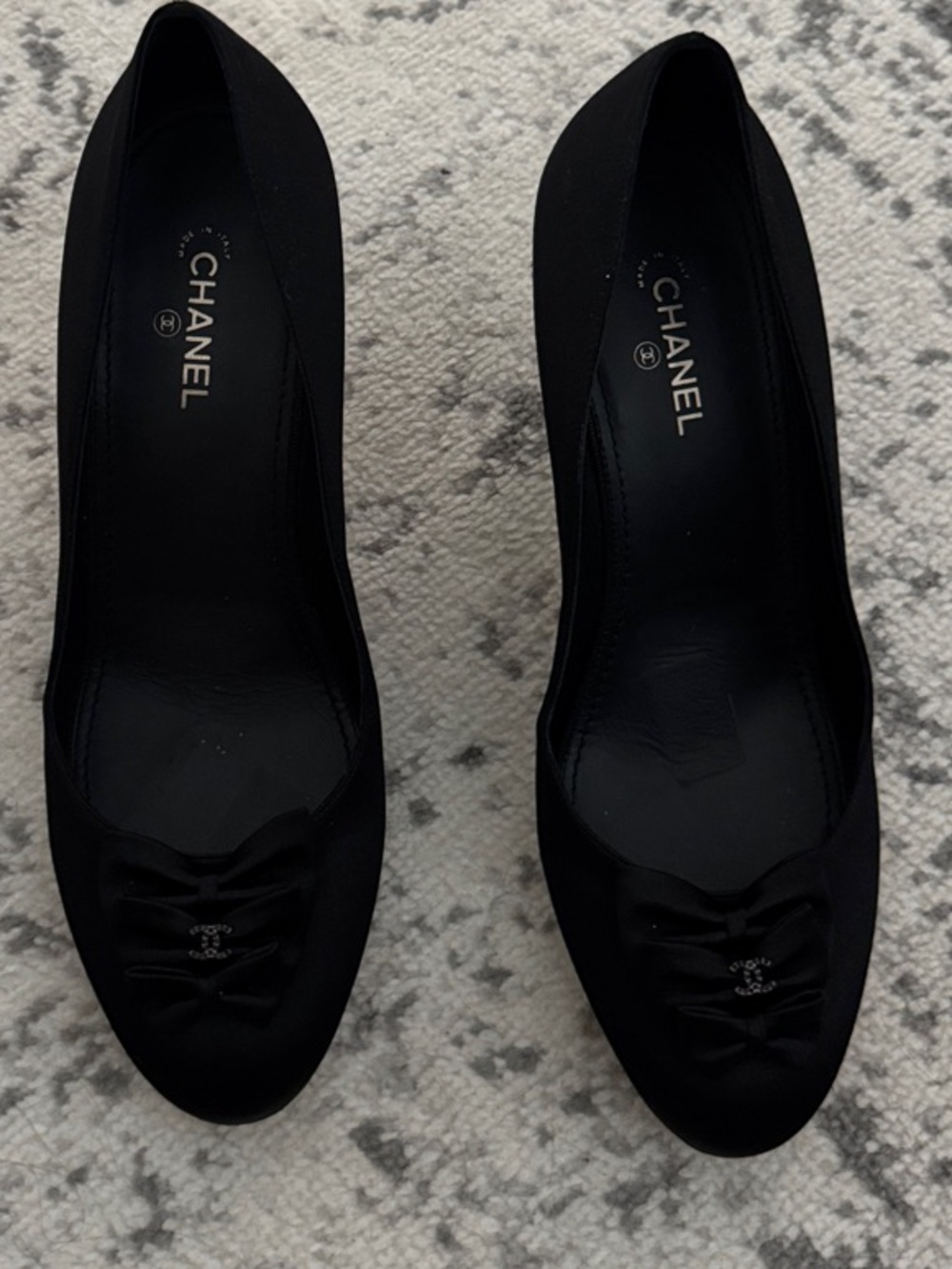 CHANEL Black Suede Low Heel Pumps with Bow Detail